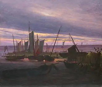 Caspar David Friedrich: Bateaux dans le port le soir, 1816/18