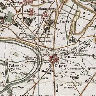 Extrait de la carte de Cassini. Pierrefitte est au nord de Saint-Denis.