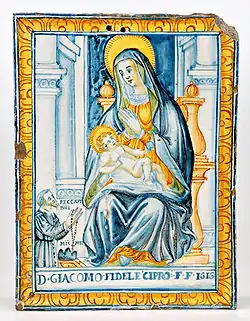 Plaque dévotionnelle peinte avec la Vierge à l'Enfant, Castelli, 1616.