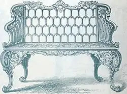 Esquisse d'un banc en métal ornementé.