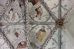 Détail de la voûte des sibylles (sibylles Rumana et Lanne), peintures murales de la fin du XVe&nbsp;siècle.