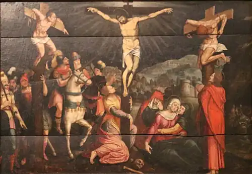 Anonyme, La Crucifixion (XVIe&nbsp;siècle), huile sur bois.