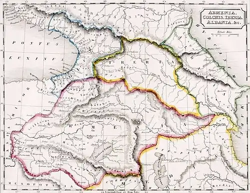 Carte montrant le contour de l'Ibérie, au nord de l'Arménie.