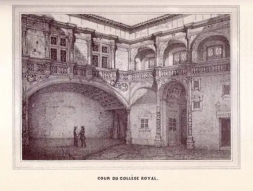 Lycéens dans la cour de l'hôtel de Bernuy (lithographie de J.M. Cayla, Toulouse monumentale et pittoresque, milieu du XIXe&nbsp;siècle).