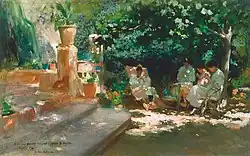 Mujeres en el jardín, Cecilio Plá y Gallardo, vers 1910.