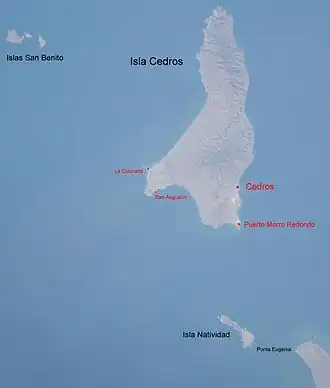 Photo annotée de Cedros Island et des Islas San Benito prises par la navette spatiale américaine.