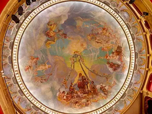 La Paix et le Travail escortent la Ville de Saint-Quentin renaissante (1921), plafond du théâtre Jean-Vilar, Saint-Quentin.