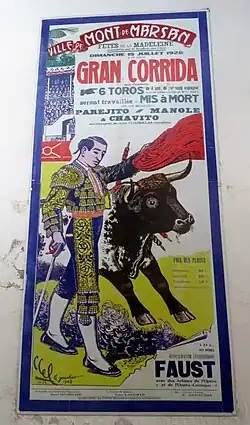 Affiche de la corrida du 15 juillet 1928 des fêtes de la Madeleine.