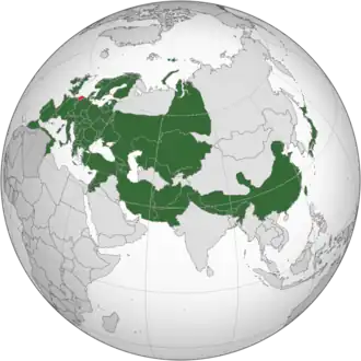 Carte avec projection orthographique de l'Eurasie.