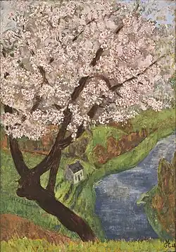 Marguerite Sérusier, Cerisier en fleurs près de la rivière, 1948.