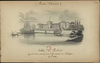 Dessin du château de Biebrich, à Wiesbaden en Allemagne, par Désiré Monnier