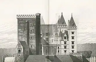 Schéma en noir et blanc d'un château.