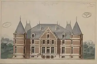 Façades sud et latérales, dessins aquarellés signés Viollet-le-Duc, 1861.