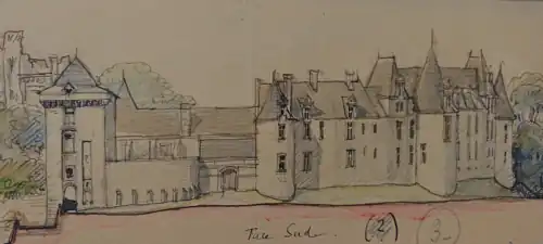 Aquarelle représentant l'élévation sud du château.