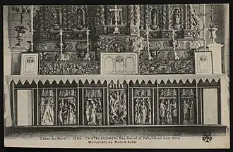 Église Notre-Dame-du-Tertre : bas-relief et retable en bois doré du maître-autel.