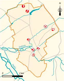 Une carte matérialisant l'emplacement des lieux et monuments sur le territoire de Chédigny