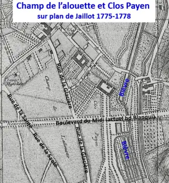 Le champ de l'Alouette et le clos Payen en 1775.