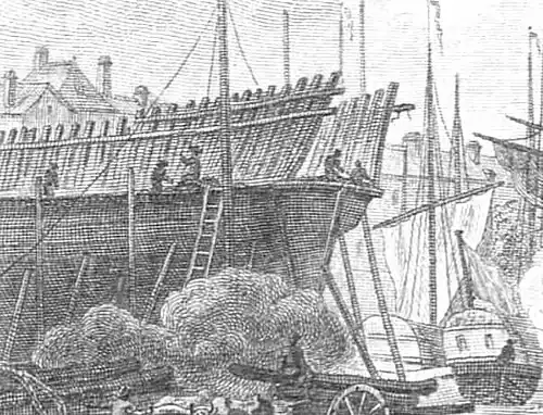 Chantier naval au quai de la Fosse en 1776.
