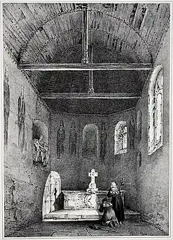 Lithographie du XIXe&nbsp;siècle montrant l'intérieur de la chapelle Saint-Martin.