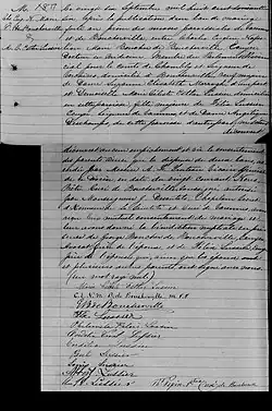 Acte de mariage entre Charles Eugêne Napoléon Marie Boucher de Boucherville et Marie Céleste Esther Lussier. 26 septembre 1866. Paroisse Sainte-Anne-de-Varennes de la ville de Varennes.