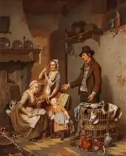 Famille dans un intérieur de cuisine.