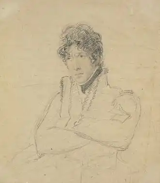 Dessin au crayon d'un homme les bras croisés.