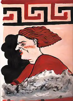 Charun aux commandes de son quadrige, extrait d'une fresque de la  Tombe du quadrige infernal (vue d'artiste).