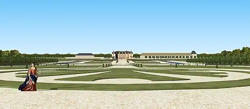 Schéma du château de Grosbois au bout de la perspective, XVIIIe siècle.