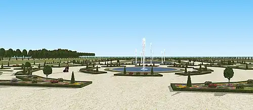Schéma restituant la vision initiale du grand parterre de fleurs du château de Saint-Germain-en-Laye, vers 1680.