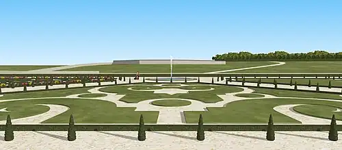 Restitution de la vue sur le parterre de gazon du château du Val, Saint-Germain-en-Laye, vers 1675-1680.