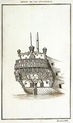 Le château arrière de l’Invincible. Après étude, le bâtiment est copié pour lancer la Valliant Class qui va servir jusqu'en 1815.