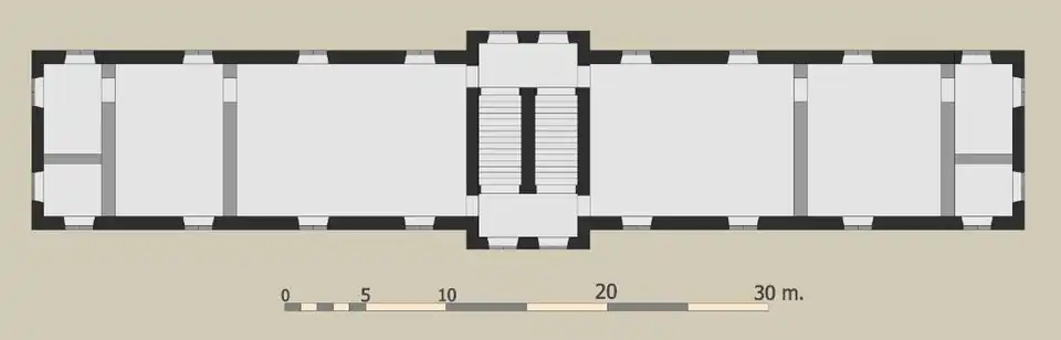 Proposition de restitution du plan du château de Meudon, édifié par Antoine Sanguin vers 1520. Distribution du premier étage.