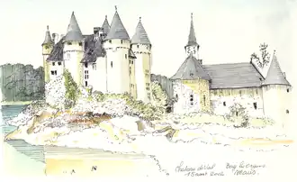 Un dessin à la plume du château de Val.