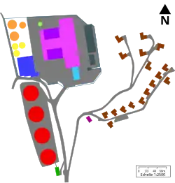Plan en couleur des différents bâtiments.