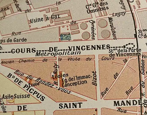 L'ancien chemin de la Voûte du Cours, d'après le plan de Paris de l'Atlas Paris, Larousse, 1900.