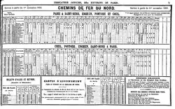 Horaires des chemins de fer du Nord, ligne de Paris à Pontoise et Creil, au service du 1er novembre 1858.