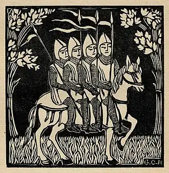 Bois gravé en 1929, pour Les Quatre Fils Aymon.