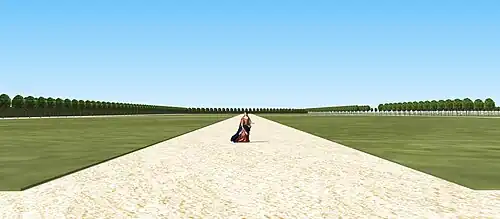 Schéma de la grande pelouse du château de Chessy, en se dirigeant vers la grande terrasse, XVIIIe siècle.