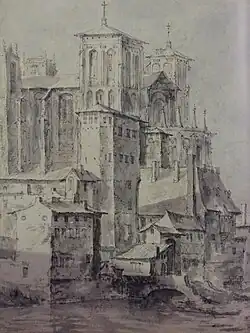 Dessin montrant le chevet de la cathédrale
