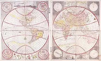 Planisphère que réalise Shiba Kōkan en 1792 à partir de plusieurs sources occidentales.