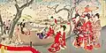 Femmes à Edo admirant la floraison des cerisiers de Toyohara Chikanobu.