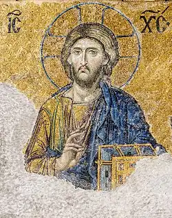 Le Christ pantocrator byzantin, XIIIe siècle, mosaïque de la déisis, Istanboul, Sainte-Sophie.
