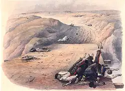 Sur un pont, des soldats de la Grande Armée sont à terre, dépouillés de leur équipement.