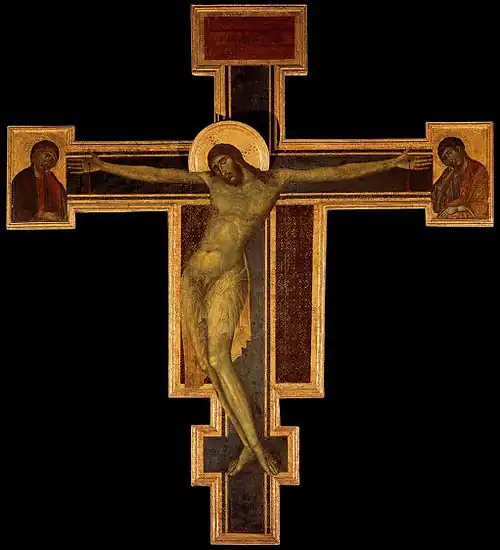 Cimabue. Florence, Santa Croce (image d’avant 1966). H. 4,48 m, 1287-88.