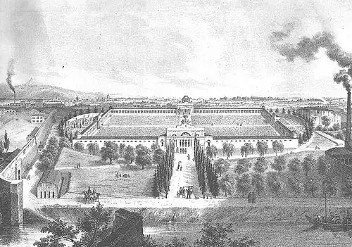 Gravure du cimetière monumental au XIXe&nbsp;siècle.