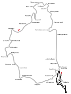 Illustration du tracé de la boucle nord du Nürburgring en comparaison du tracé actuel.