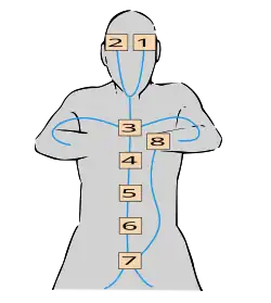 Représentation des huit portes de circulation du chakra dans le corps humain