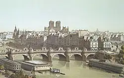 La Seine à gauche de l'île de la Cité, avant le Pont Neuf. On aperçoit les tours de la cathédrale Notre-Dame au fond.