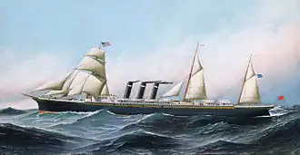 Peinture du City of Paris toutes voiles dehors et ses trois cheminées fumant