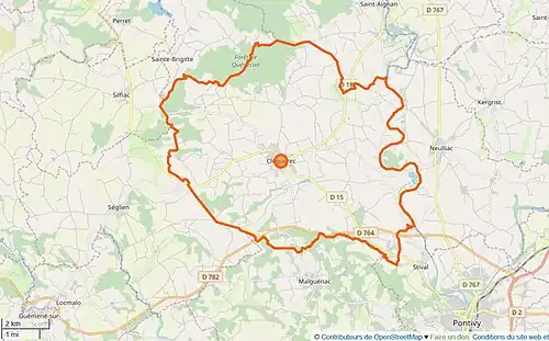 Carte en couleurs représentant les limites d'une commune.
